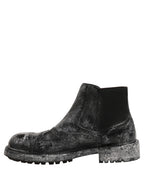 Dolce & Gabbana Black Gray Leather Ankle Chelsea Boots Shoes