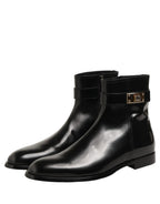 Dolce & Gabbana Black Leather Buckle Mid Calf Boots Shoes