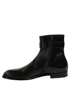 Dolce & Gabbana Black Leather Buckle Mid Calf Boots Shoes