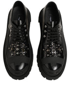 Dolce & Gabbana Black Calfskin Leather Trekking Derby Shoes
