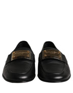 Dolce & Gabbana Black Leather Logo Plaque Loafers Men Shoes