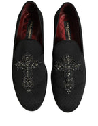 Dolce & Gabbana Black Suede Cross Slip On Men Loafers Shoes