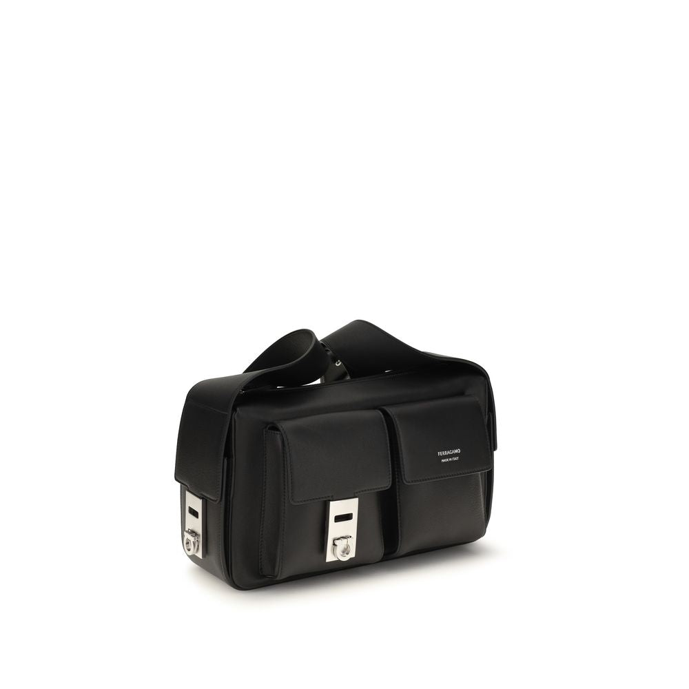 Ferragamo Black Calf Leather Bos Taurus Shoulder Bag - Eljoys Fashion 