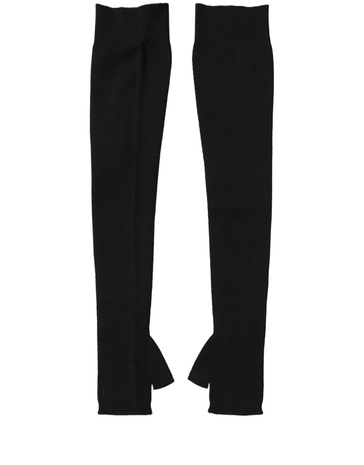 Dolce & Gabbana Black Wool Knitted Long Fingerless Gloves - Eljoys Fashion 
