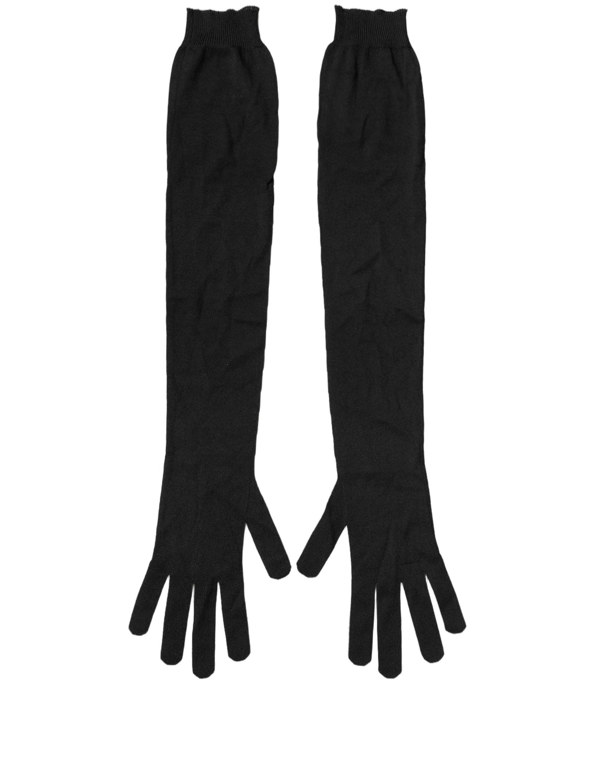 Dolce & Gabbana Black Polyester Long Elbow Length Gloves - Eljoys Fashion 