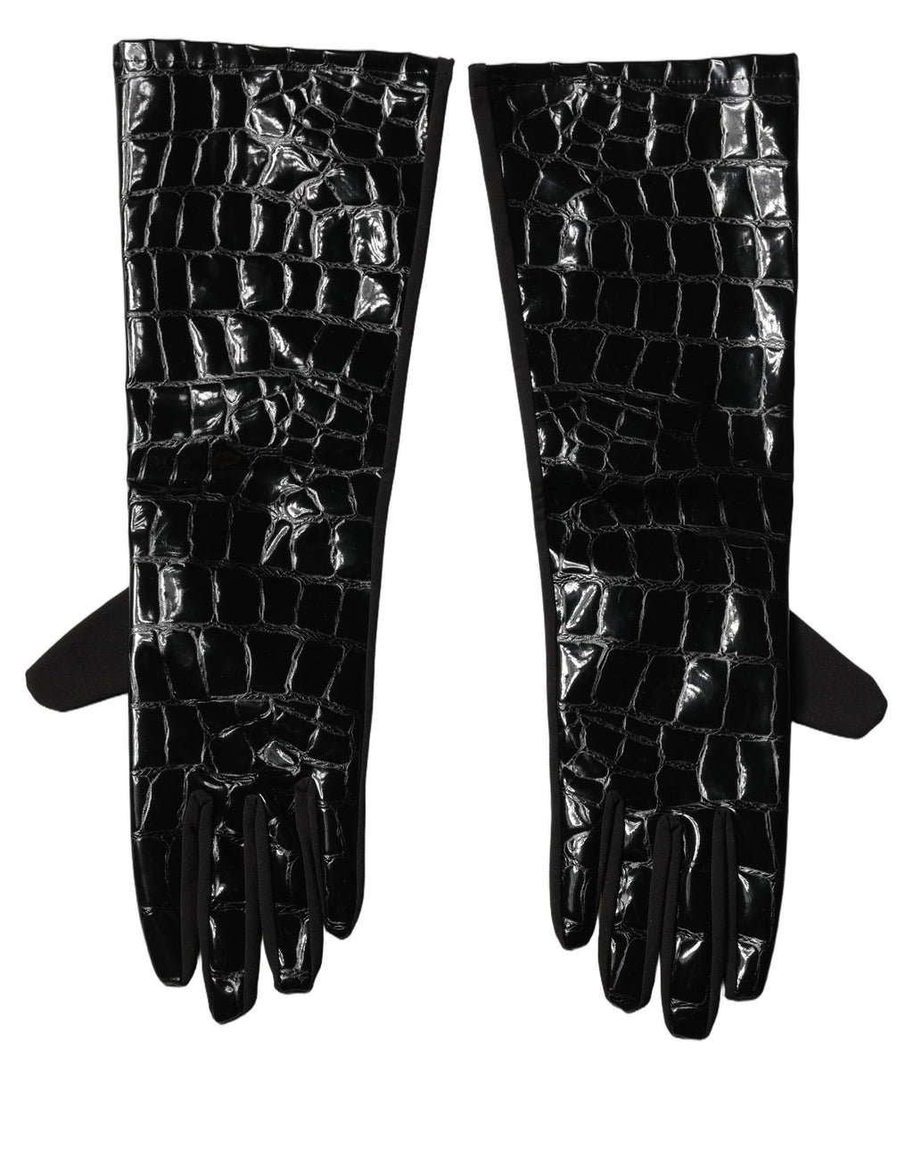 Dolce & Gabbana Black Polyester Patterned Short Length Gloves - Eljoys Fashion 