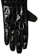 Dolce & Gabbana Black Polyester Patterned Short Length Gloves - Eljoys Fashion 