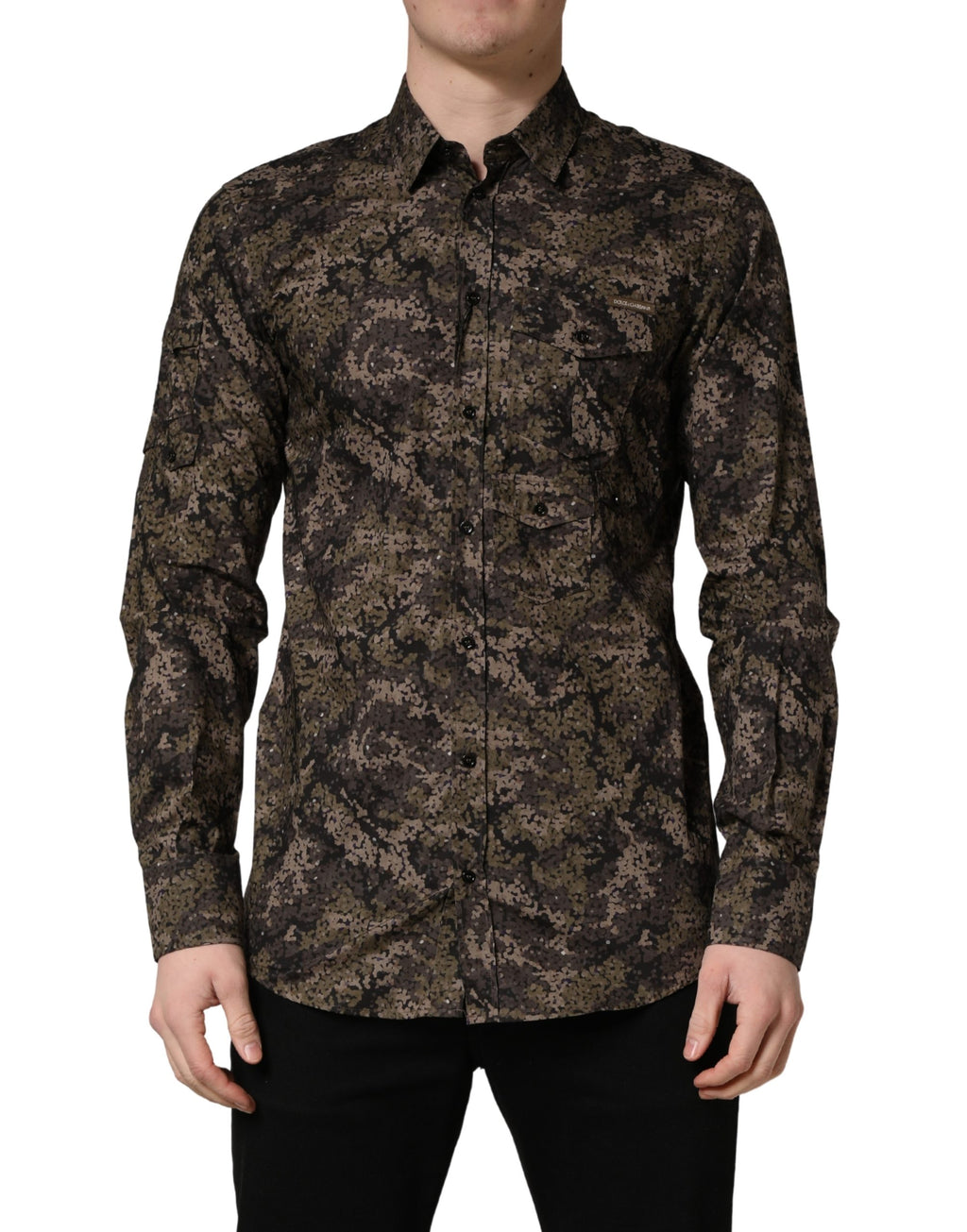 Dolce & Gabbana Brown Camouflage Long Sleeve Men Dress Shirt - Eljoys Fashion 