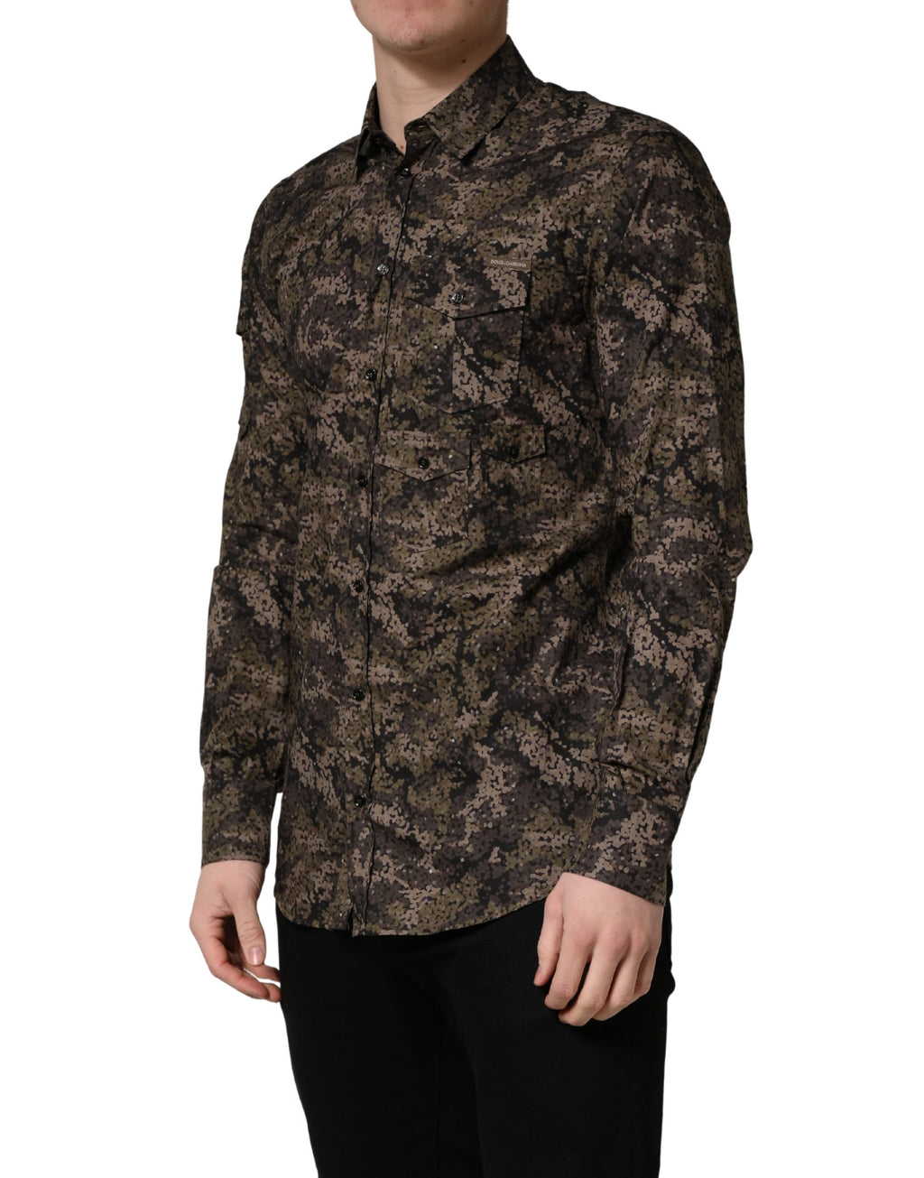 Dolce & Gabbana Brown Camouflage Long Sleeve Men Dress Shirt - Eljoys Fashion 