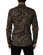 Dolce & Gabbana Brown Camouflage Long Sleeve Men Dress Shirt - Eljoys Fashion 