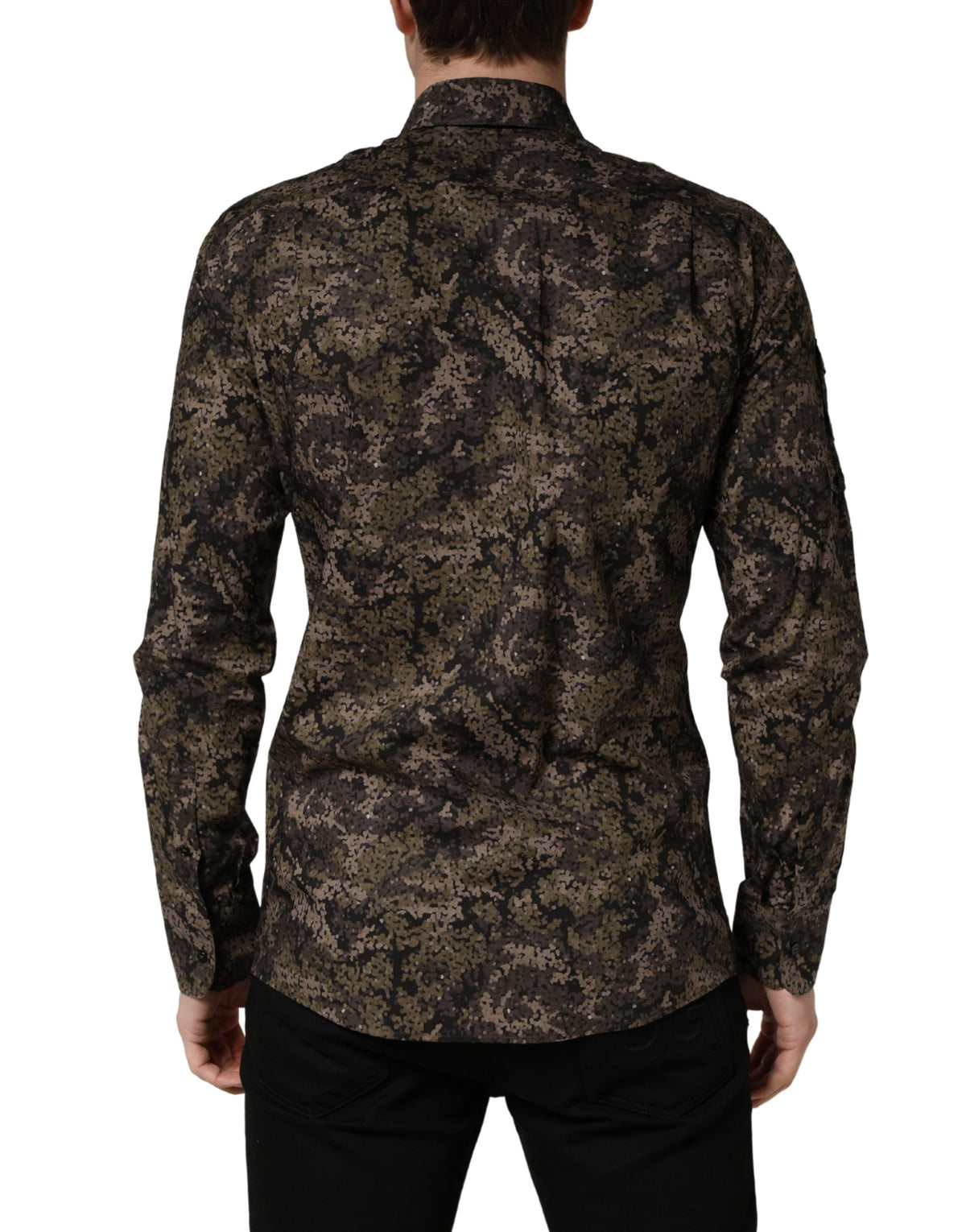 Dolce & Gabbana Brown Camouflage Long Sleeve Men Dress Shirt - Eljoys Fashion 