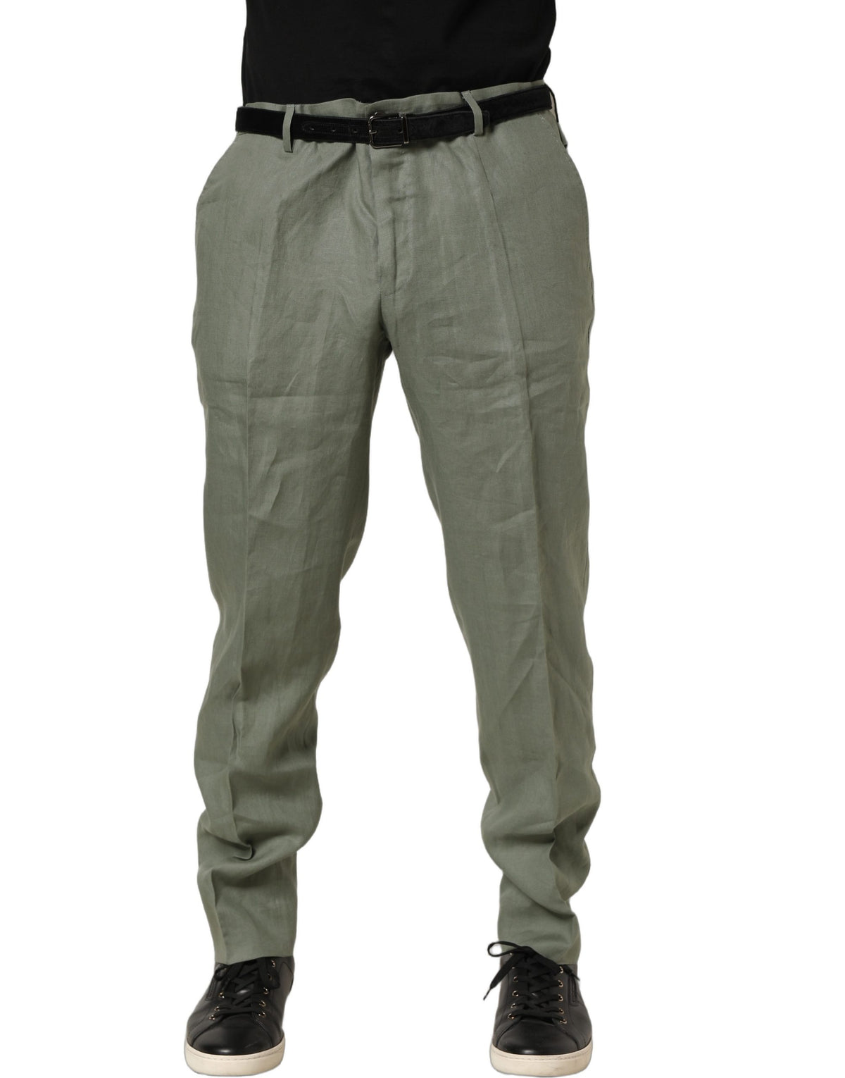 Dolce & Gabbana Gray Linen Tapered Men Dress Trouser Pants - Eljoys Fashion 