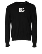 Dolce & Gabbana Black Wool DG Logo Men Crew Neck Sweater - Eljoys Fashion 