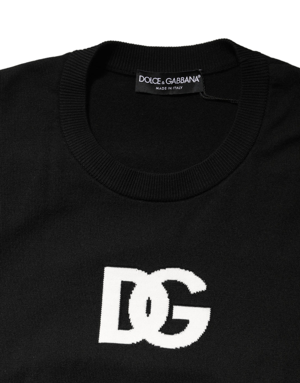 Dolce & Gabbana Black Wool DG Logo Men Crew Neck Sweater - Eljoys Fashion 