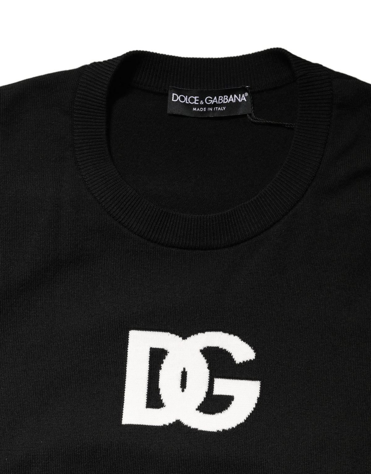 Dolce & Gabbana Black Wool DG Logo Men Crew Neck Sweater - Eljoys Fashion 