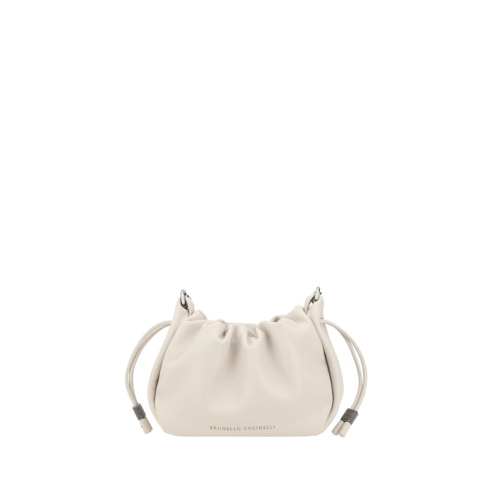 Brunello Cucinelli Beige Calf Leather Bos Taurus Shoulder Bag - Eljoys Fashion 