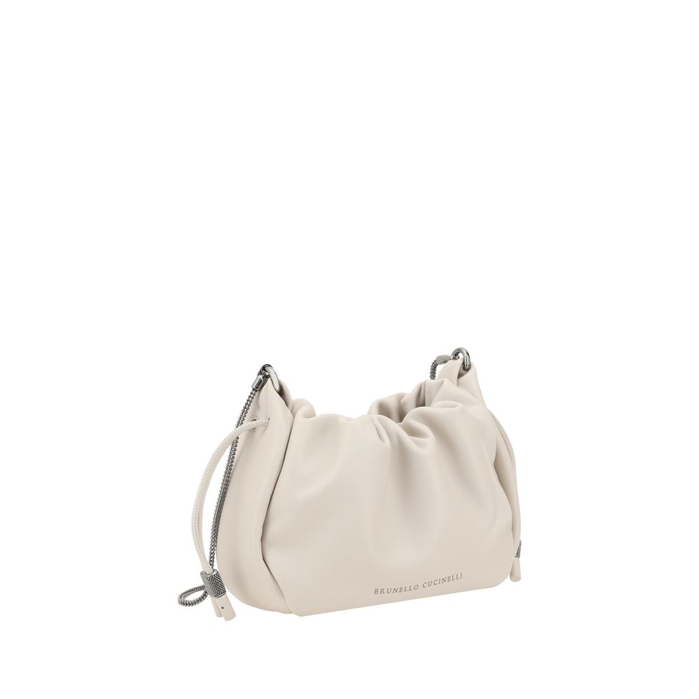 Brunello Cucinelli Beige Calf Leather Bos Taurus Shoulder Bag - Eljoys Fashion 