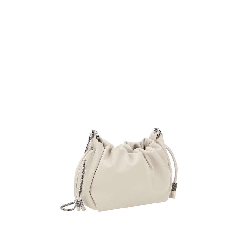 Brunello Cucinelli Beige Calf Leather Bos Taurus Shoulder Bag - Eljoys Fashion 