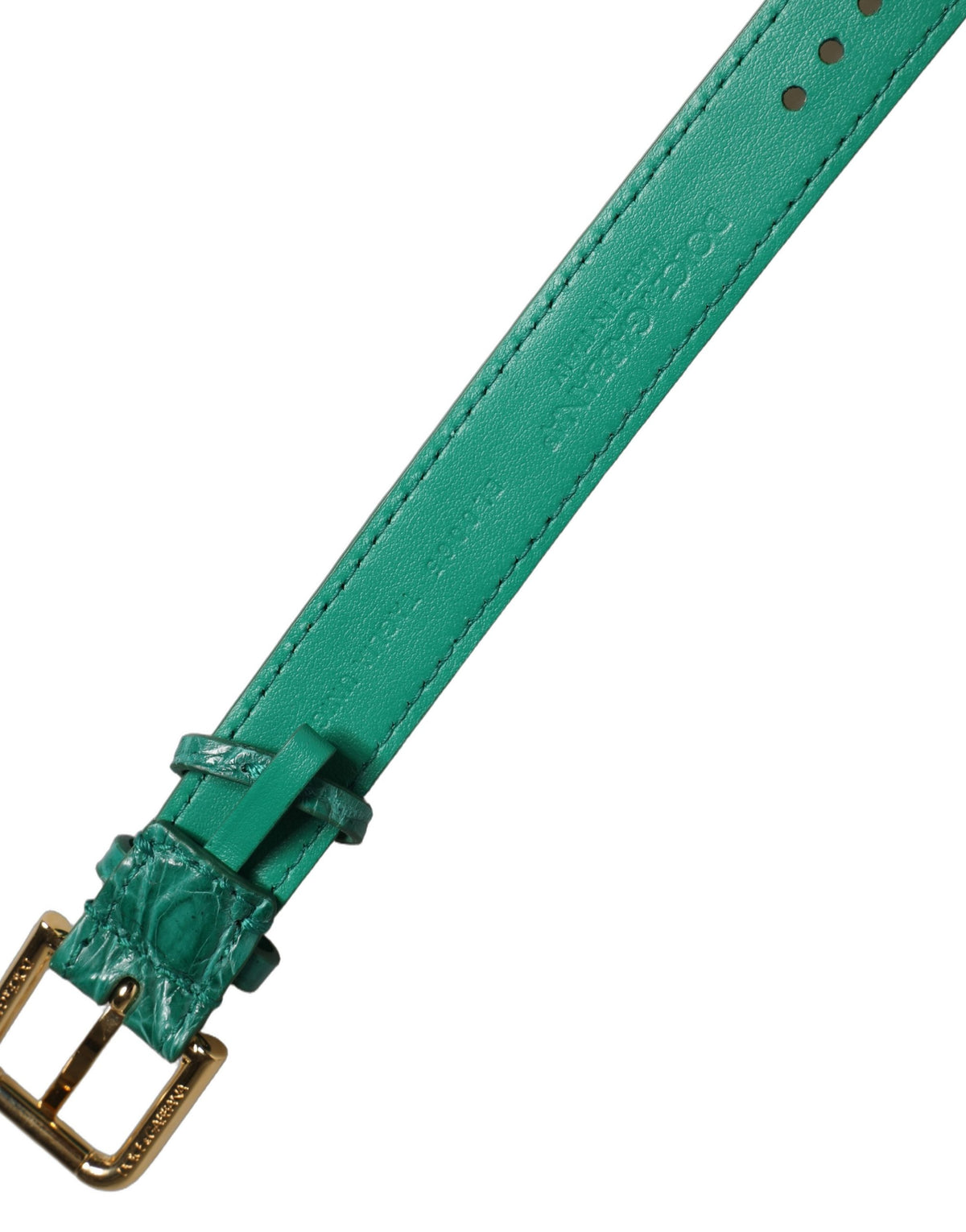Dolce & Gabbana Green Embossed Leather Gold Buckle Belt Strap Bracelet - Eljoys Fashion 