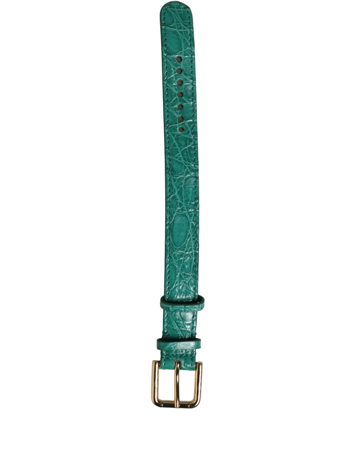 Dolce & Gabbana Green Embossed Leather Gold Buckle Belt Strap Bracelet - Eljoys Fashion 