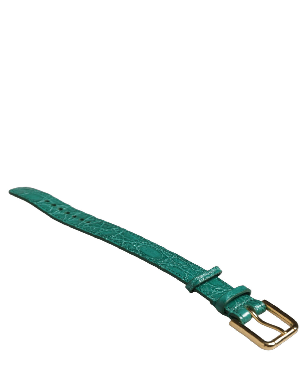 Dolce & Gabbana Green Embossed Leather Gold Buckle Belt Strap Bracelet - Eljoys Fashion 