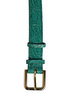 Dolce & Gabbana Green Embossed Leather Gold Buckle Belt Strap Bracelet - Eljoys Fashion 