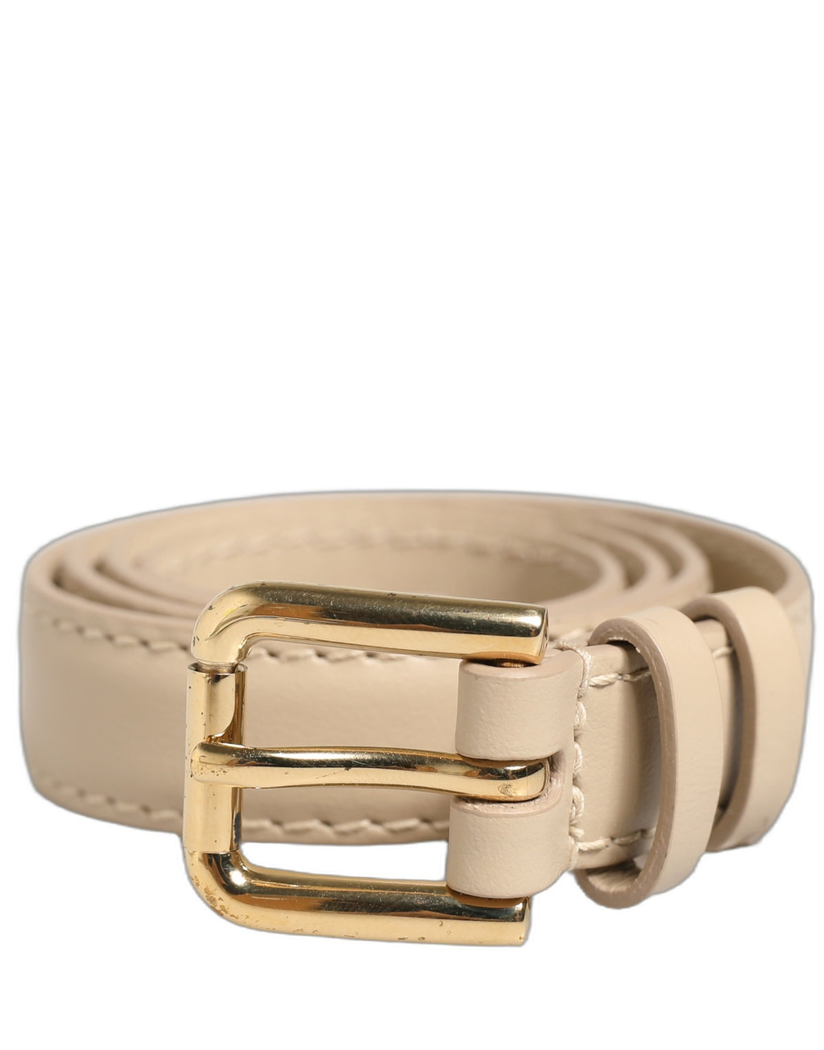 Dolce & Gabbana Beige Embossed Leather Gold Buckle Belt Strap Bracelet - Eljoys Fashion 