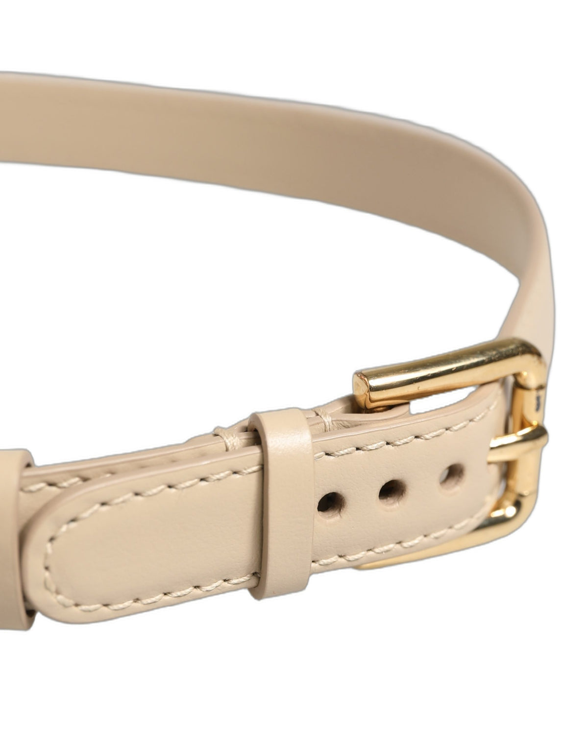 Dolce & Gabbana Beige Embossed Leather Gold Buckle Belt Strap Bracelet - Eljoys Fashion 
