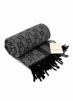 Gucci Monogram Grey Wool Scarf with Fringe - Eljoys Fashion 