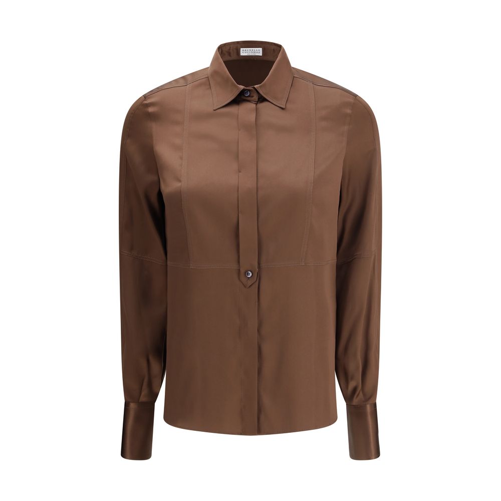 Brunello Cucinelli Brown Silk Dress Shirt - Eljoys Fashion 