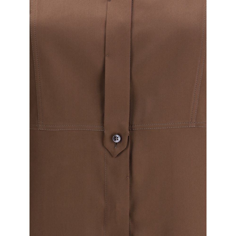 Brunello Cucinelli Brown Silk Dress Shirt - Eljoys Fashion 