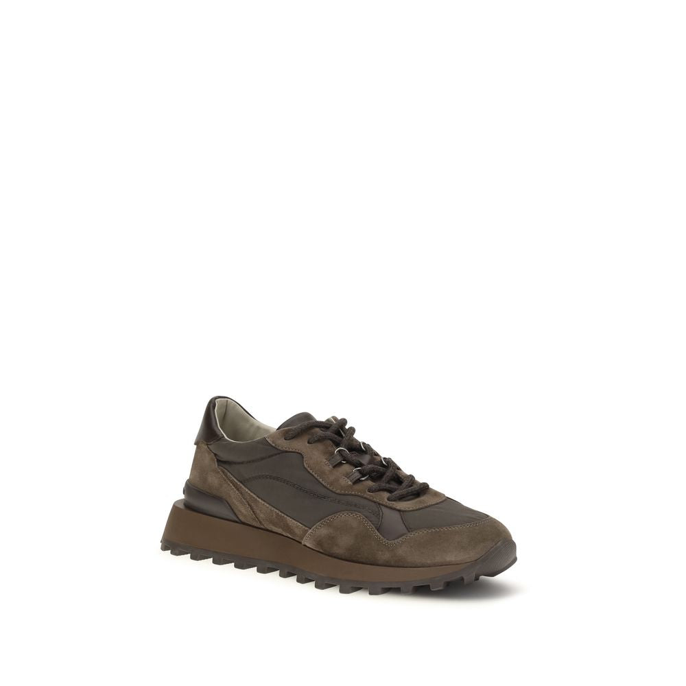 Brunello Cucinelli Brown Calf Leather Bos Taurus Athletic Sneakers - Eljoys Fashion 