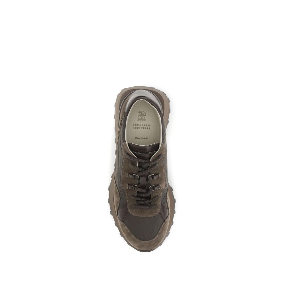 Brunello Cucinelli Brown Calf Leather Bos Taurus Athletic Sneakers - Eljoys Fashion 