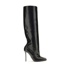 Dolce & Gabbana Black Calf Leather Bos Taurus High Heel Boots - Eljoys Fashion 