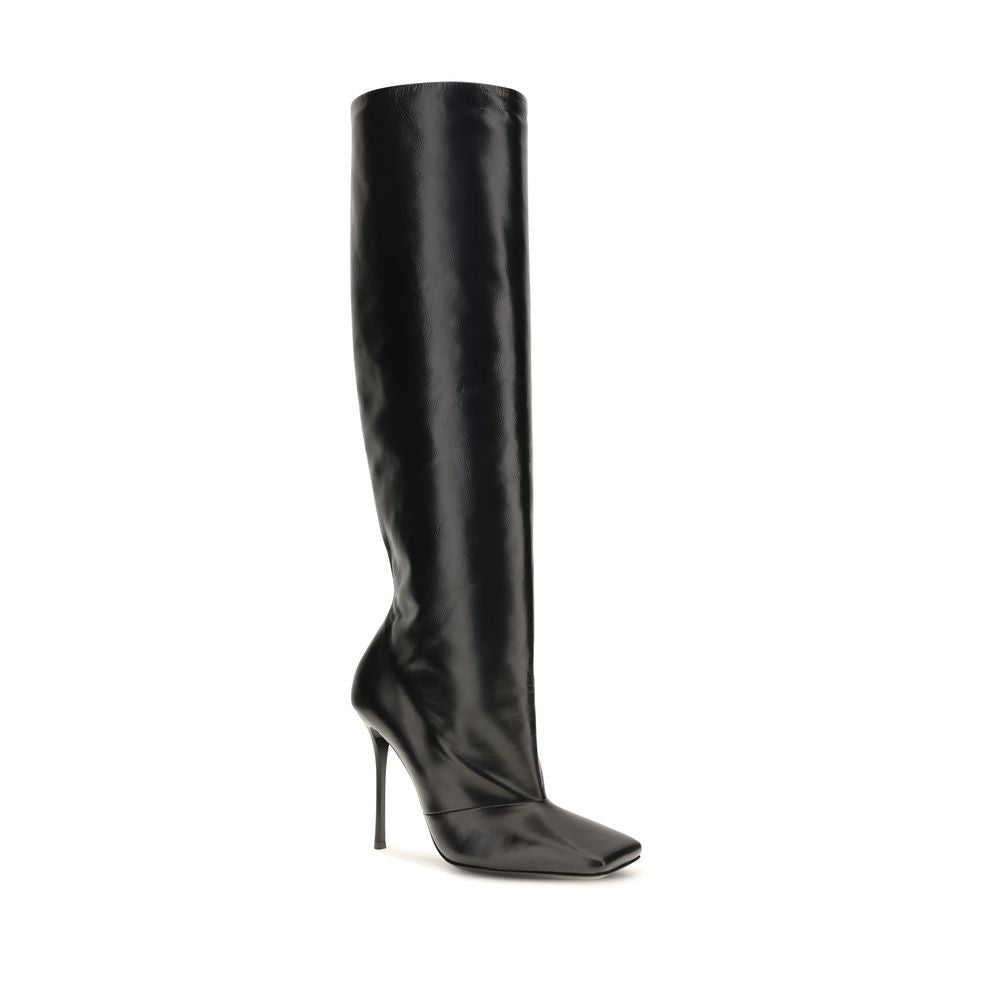 Dolce & Gabbana Black Calf Leather Bos Taurus High Heel Boots - Eljoys Fashion 