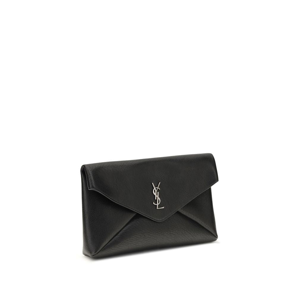 Saint Laurent Black Calf Leather Bos Taurus Clutch Bag - Eljoys Fashion 