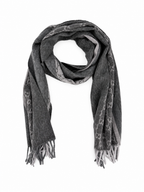 Gucci Monogram Charcoal Grey Cashmere & Wool Scarf with Fringe - Eljoys Fashion 