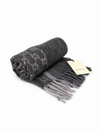 Gucci Monogram Charcoal Grey Cashmere & Wool Scarf with Fringe - Eljoys Fashion 