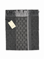 Gucci Monogram Charcoal Grey Cashmere & Wool Scarf with Fringe - Eljoys Fashion 