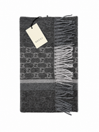 Gucci Monogram Charcoal Grey Cashmere & Wool Scarf with Fringe - Eljoys Fashion 