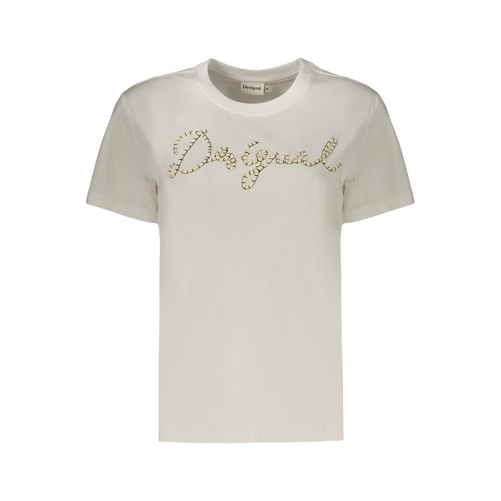 Desigual White Cotton T-Shirt - Eljoys Fashion 
