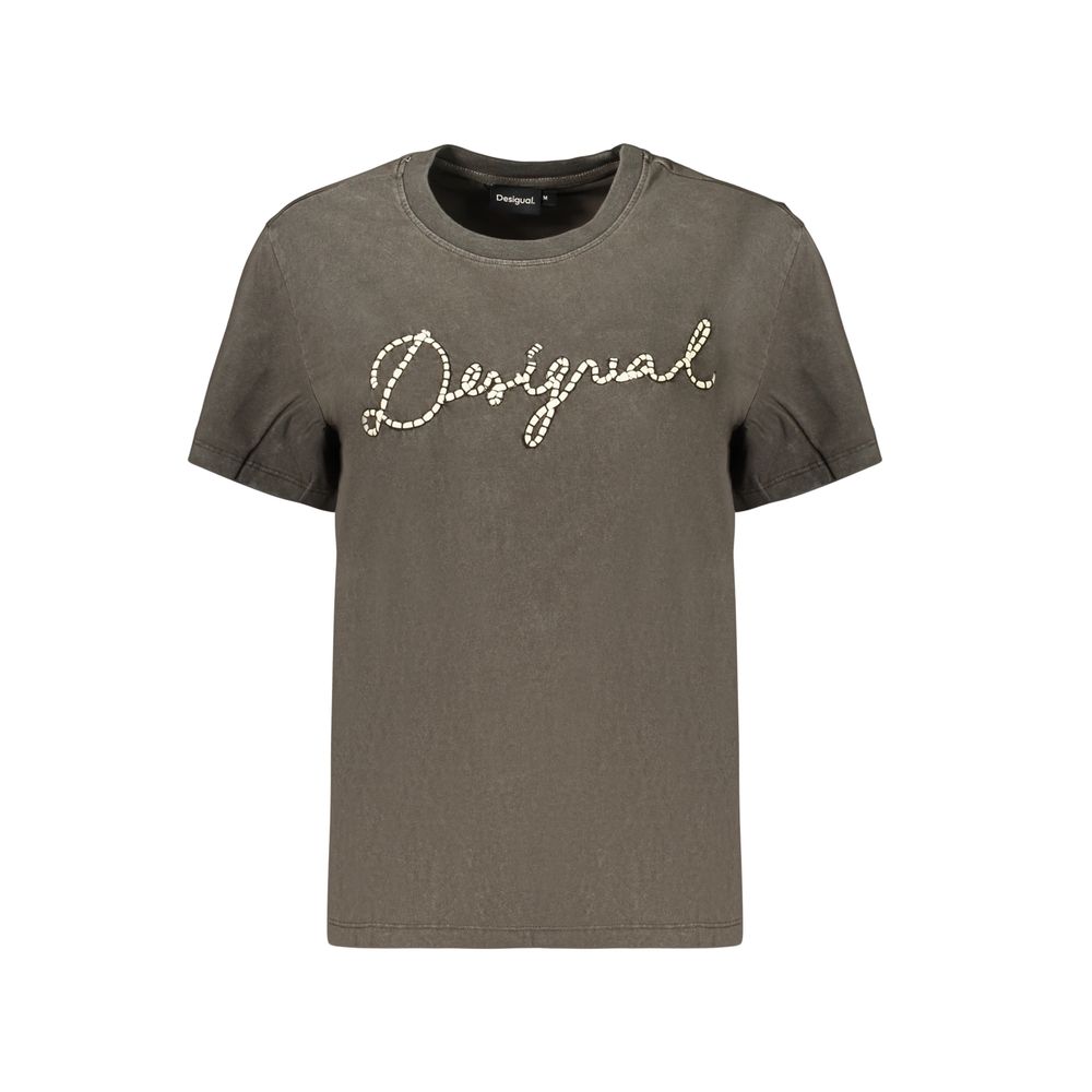 Desigual Gray Cotton T-Shirt - Eljoys Fashion 