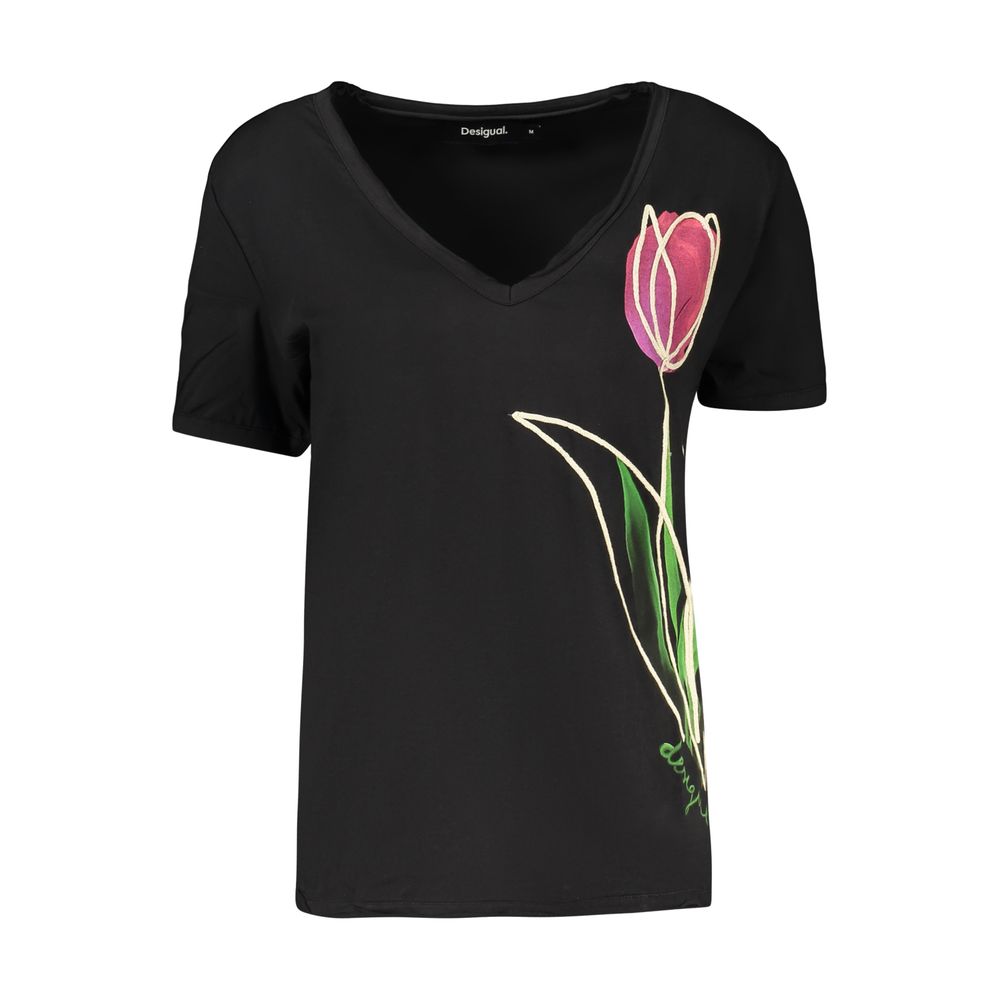 Desigual Black Cotton T-Shirt - Eljoys Fashion 