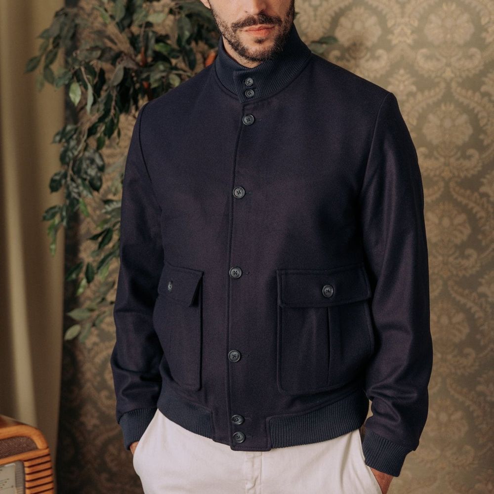 Autore Blue Virgin Wool Bomber - Eljoys Fashion 