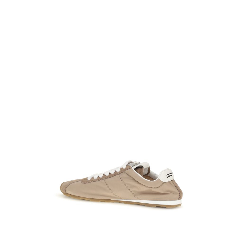 Miu Miu Beige Calf Leather Bos Taurus Low Top Sneakers