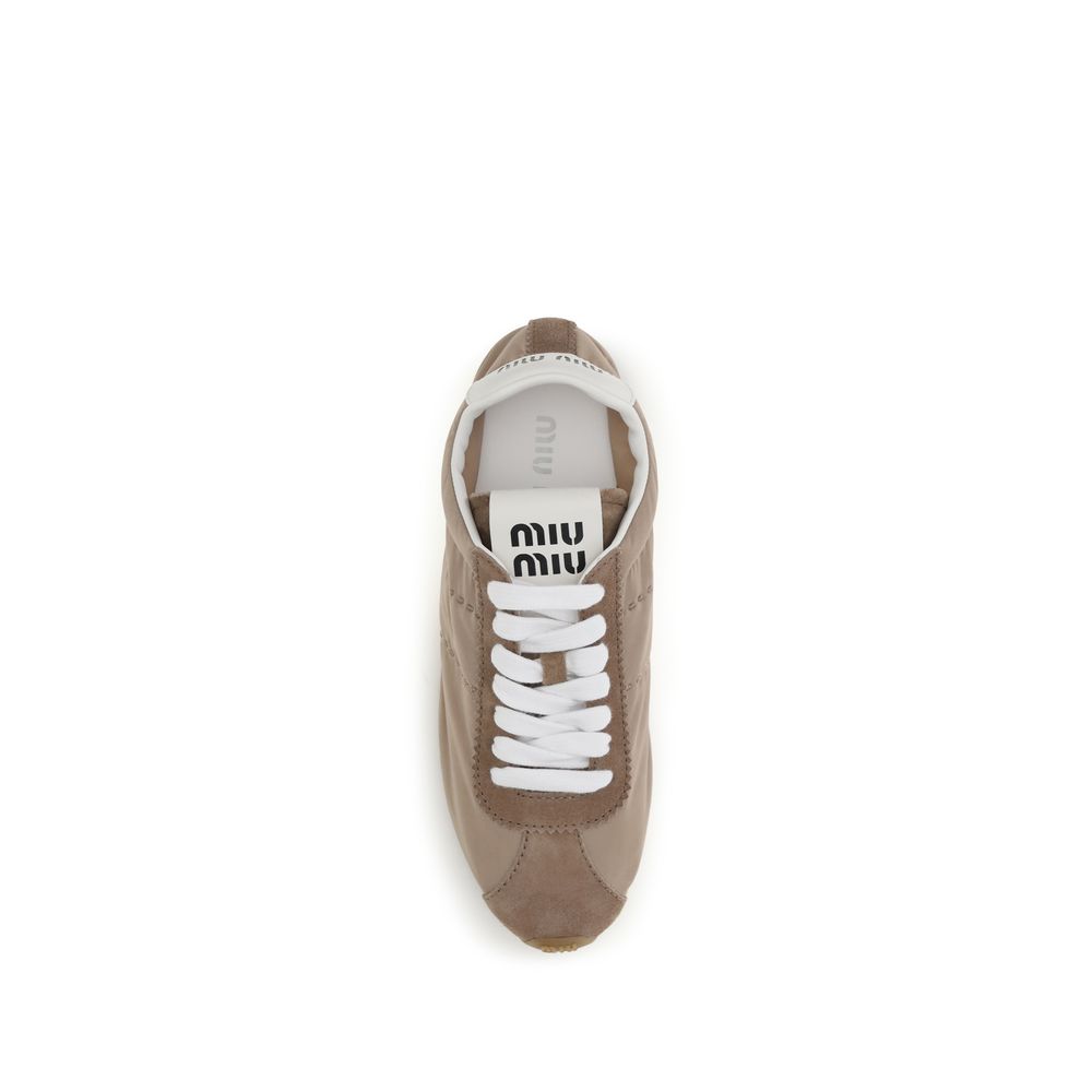 Miu Miu Beige Calf Leather Bos Taurus Low Top Sneakers