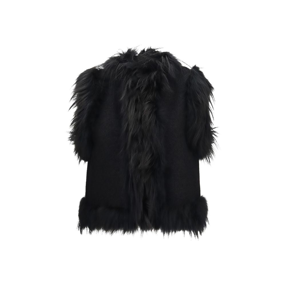 Fendi Black Wool Oves Aries Sleeveless Jacket - Eljoys Fashion 