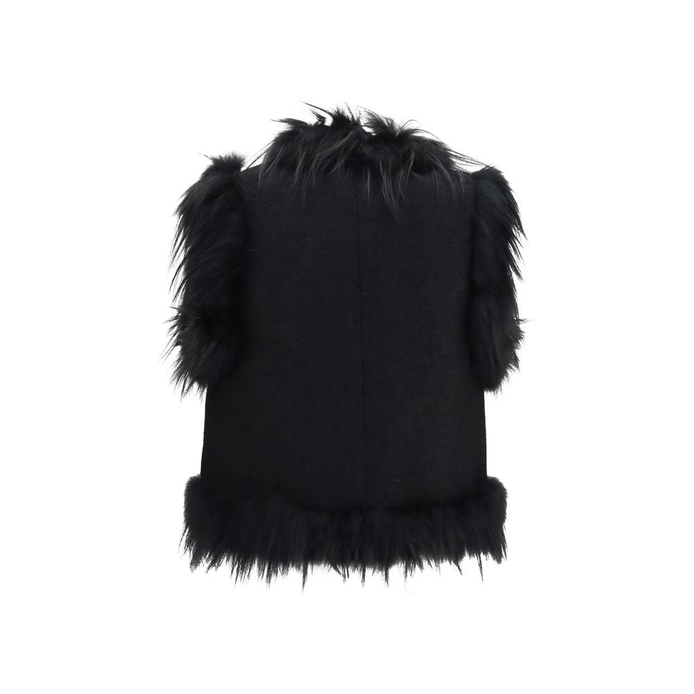 Fendi Black Wool Oves Aries Sleeveless Jacket - Eljoys Fashion 