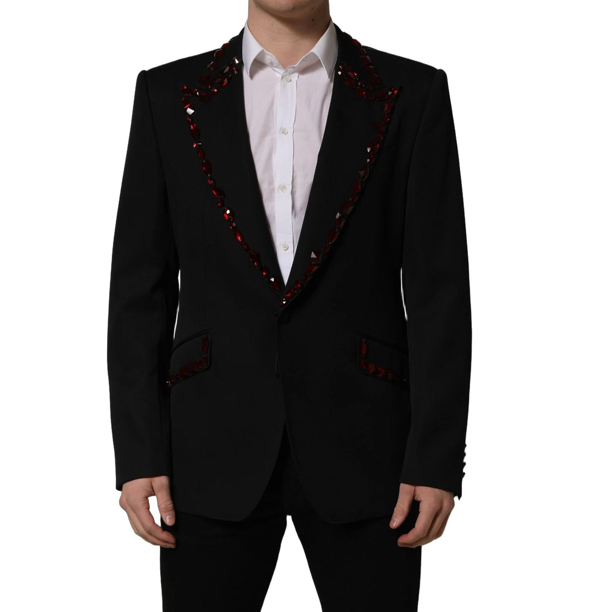 Dolce & Gabbana Black Crystal Embellished Coat Blazer Jacket - Eljoys Fashion 
