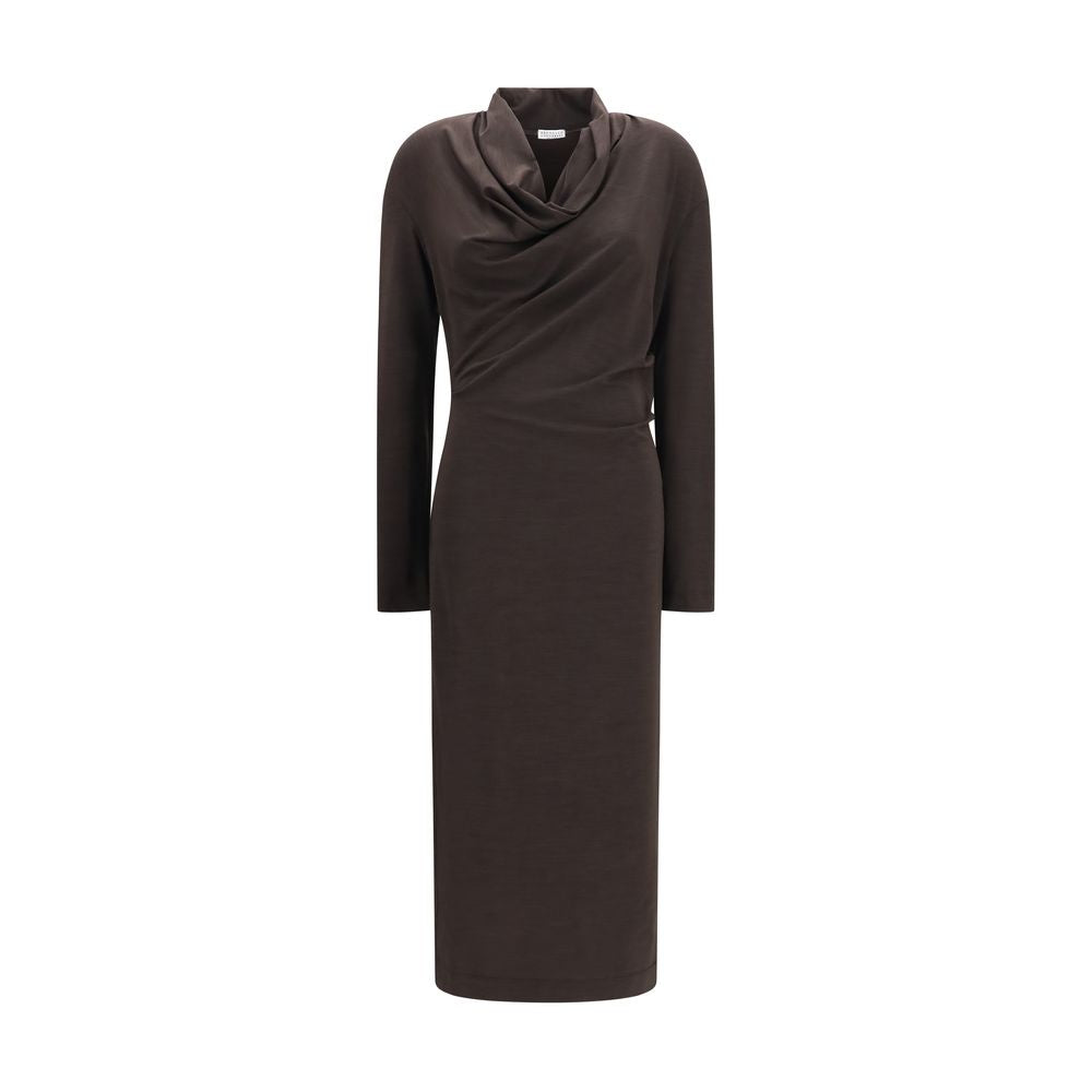 Brunello Cucinelli Brown Wool Oves Aries Casual Dress - Eljoys Fashion 